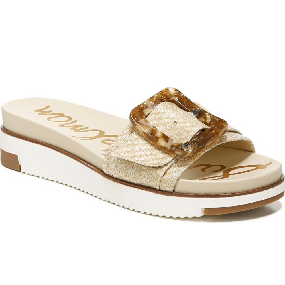 Sam Edelman Tan and White Sandals with Gold Accents